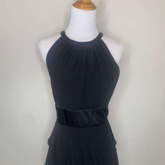 Evan Picone Black High Neck A Line Dress Tiered Ruffles Sz 10 - Picture 2 of 11